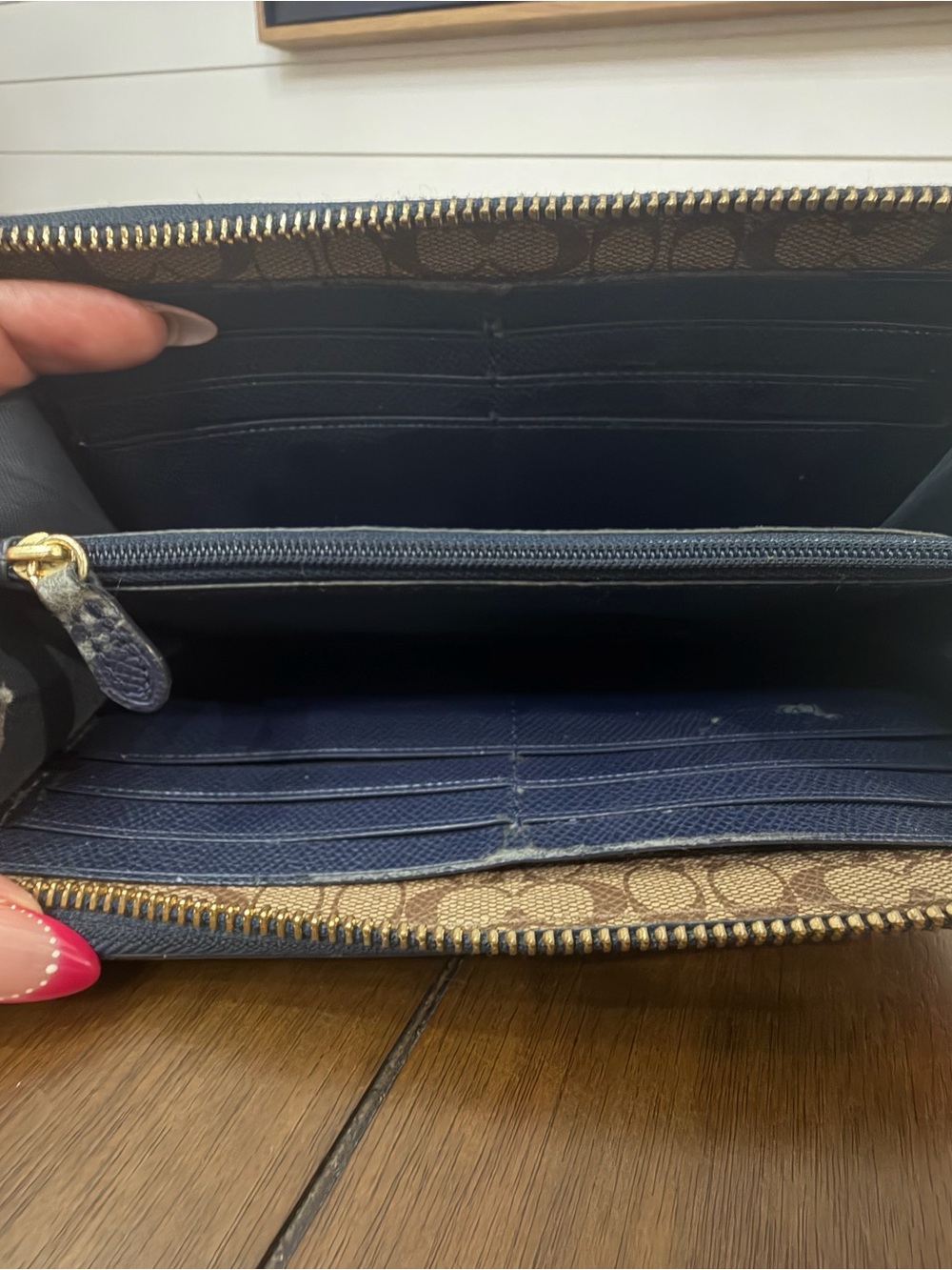 Coach Navy Pebbled Leather Zip Wallet with Exterior Card Pocket - Picture 2 of 5